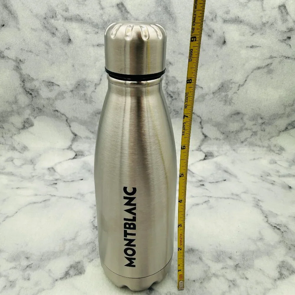 Montblanc Stainless Steel Travel Water Bottle, Silver Logo, Screw Lid,Boxed -NEW